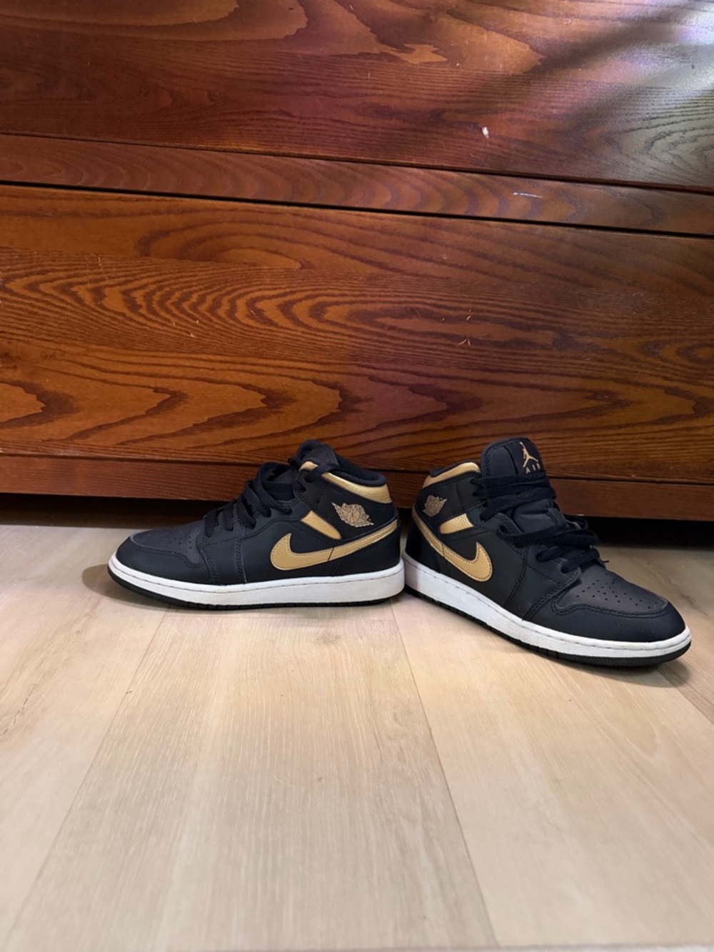 Nike Kids Black and Gold Air Jordan Mid-Top Sneakers